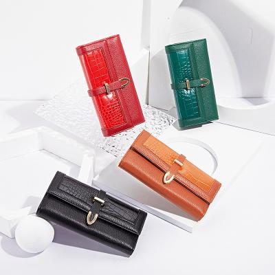 Fashion Crocodile-patterned Multi-layered Leather Long Wallet